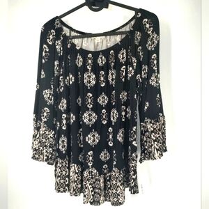 New With Tag Style & Co Black Western Long Sleeve Blouse  Size S